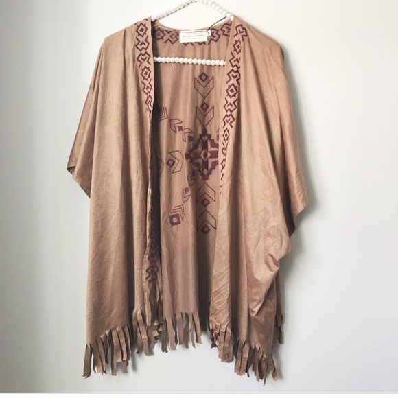 Anthropologie Tops - Anthropologie Brown Faux Suede Fringe Wrap Shawl